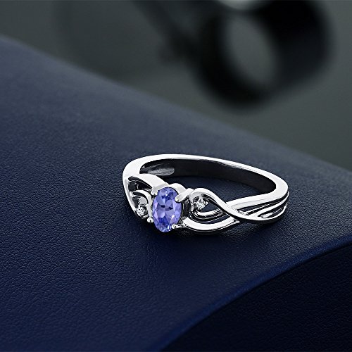 Gem Stone King 925 Sterling Silver Oval Blue Tanzanite And White Lab Grown Diamond Engagement Ring For Women (0.46 Cttw, Gemstone Birthstone, Available In Size 5, 6, 7, 8, 9) #TOP2