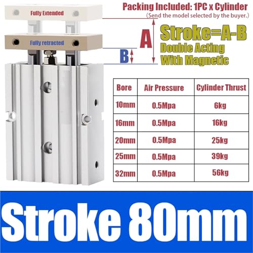 Vérin pneumatique TDA16 en alliage d'aluminium rigide 80mm