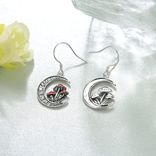 Mushroom/Dragon/Raven Earrings 925 Sterling Silver Mushroom/Dragon/Raven Dangle Earrings Moon Phase Jewelry Gifts for Women3