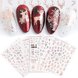JMEOWIO 9 Sheets Christmas Nail Art Stickers Decals Self Adhesive Nail Stickers Snowflake Reindeer Pattern DIY…