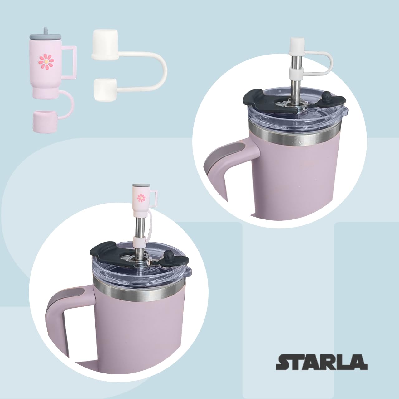 Lot De 2 Couvercles Anti-fuite Pour Gobelet Stanley Cup 1,2 L - Avec 4 Pailles (plastique/métal), Résistant à La Chaleur - 2