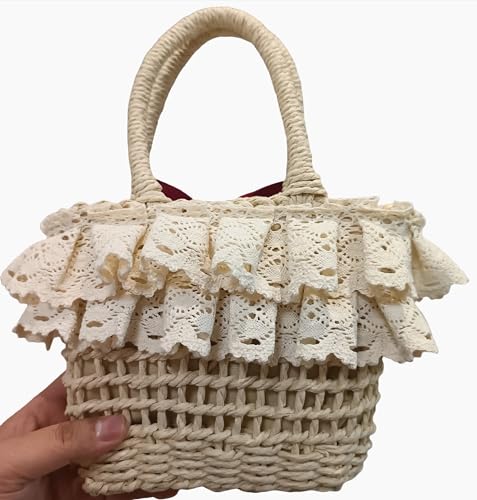 Lolita Girls Strawberry Straw Handbag Women's Handmade Bowknot Rattan Bag3