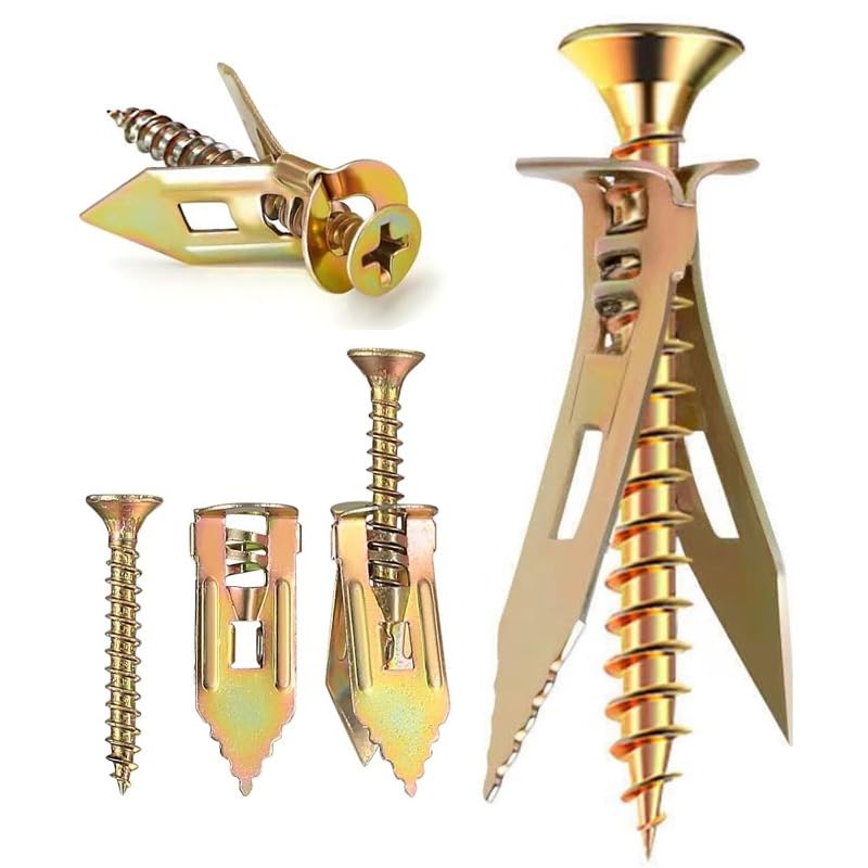 56pcs Self-Drilling Drywall Anchors and Screws Kit, No Drill Metal Wall Anchors for Plasterboard & Gypsum, Heavy Duty Steel Expansion Bolts with Zinc Screws for Hanging Decor & Shelves - 56 Sets