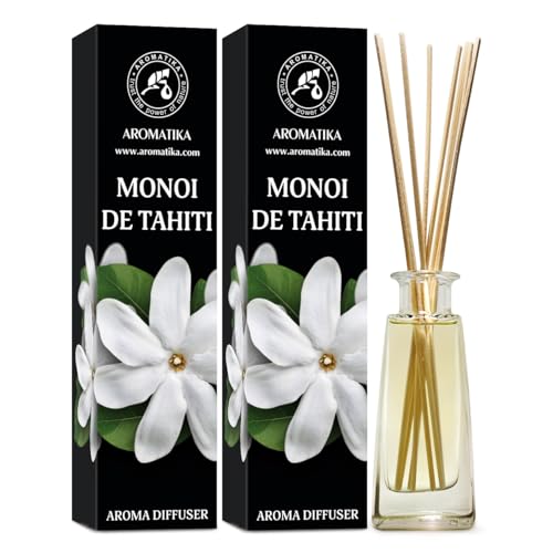 Diffuseur Arôme Monoï de Tahiti 2x100ml - Diffuseur à Roseau - Parfum Ambiance - Désodorisant - Diffuseur Parfumé Monoï de Tahiti Odeur de Tiare