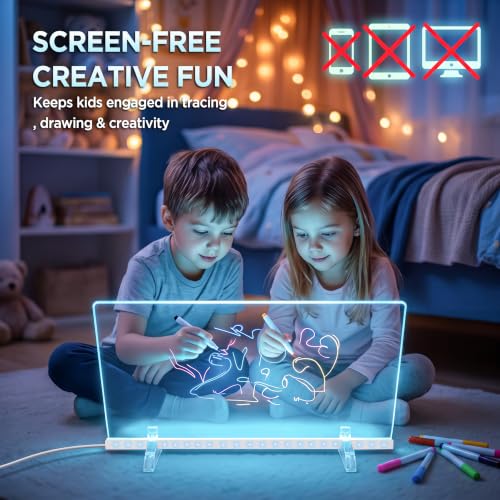 RGB LED Drawing Board for Kids, Reusable Acrylic Light Up Message Board with 5 Brightness Levels, 10 Color Modes, USB Powered Doodle Pad for Notes, Learning, Night Light, Gifts for Boys Girls — view 5