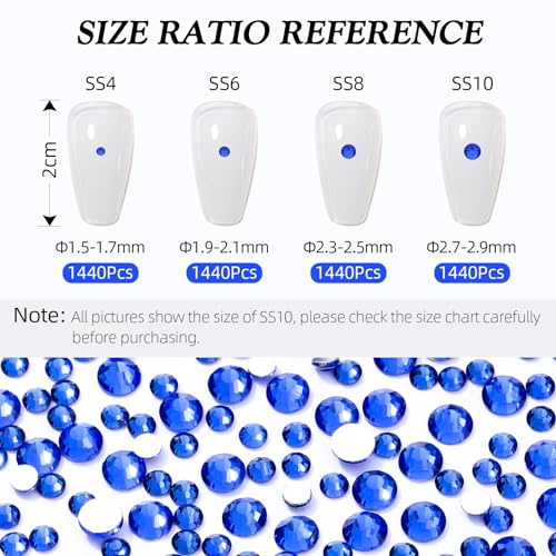 Image of Sapphire Flatback Rhinestones, Glass Rhinestones for Nail Art and Craft, Glue Fix, Loose Crystal Gemstones(Blue, SS4, 1440pcs, 1.5-1.7mm)