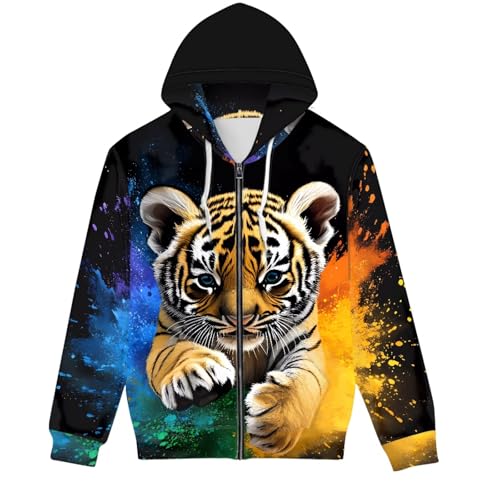 Mens Zip up Hoodie Full-Zip Sweatshirt,3D Galaxy Tiger Print Graphic Hoodies Long Sleeve Jackets