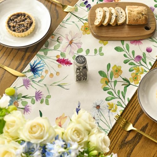 Artoid Mode Daisy Lavender Eukalyptus Leaves Spring Table Runner, Seasonal Summer Kitchen Dining Table Decoration for Home Party Decor 40x140 cm - Image 5