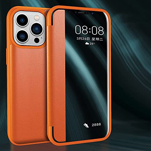 Étui pour iPhone 14 Pro Max en cuir de luxe orange protecteur