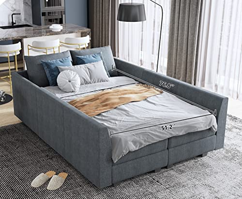 Honbay Reversible Sectional Sofa With Chaise U-Shape Sofa With Modern Fabric Modular Sectional Set With Ottomans, Bluish Grey #TOP5