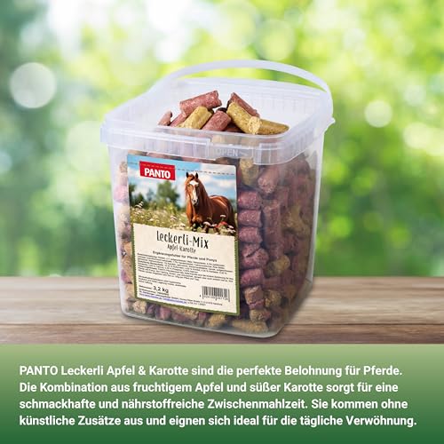 PANTO Leckerli Mix für Pferde Apfel & Karotte 3,2 kg – leckere Belohnung für Pferde und Ponys in Pelletform, Zwei Sorten Pferdeleckerlis, Pferdefutter Ergänzung
