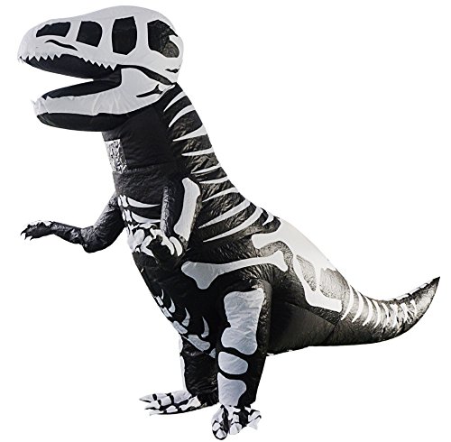 T-Rex Giant Skeleton Dinosaur Inflatable Costume Halloween Cosplay Blow up Outfit Fancy Dress with 1 Fan Blowers (Skeleton T-rex)