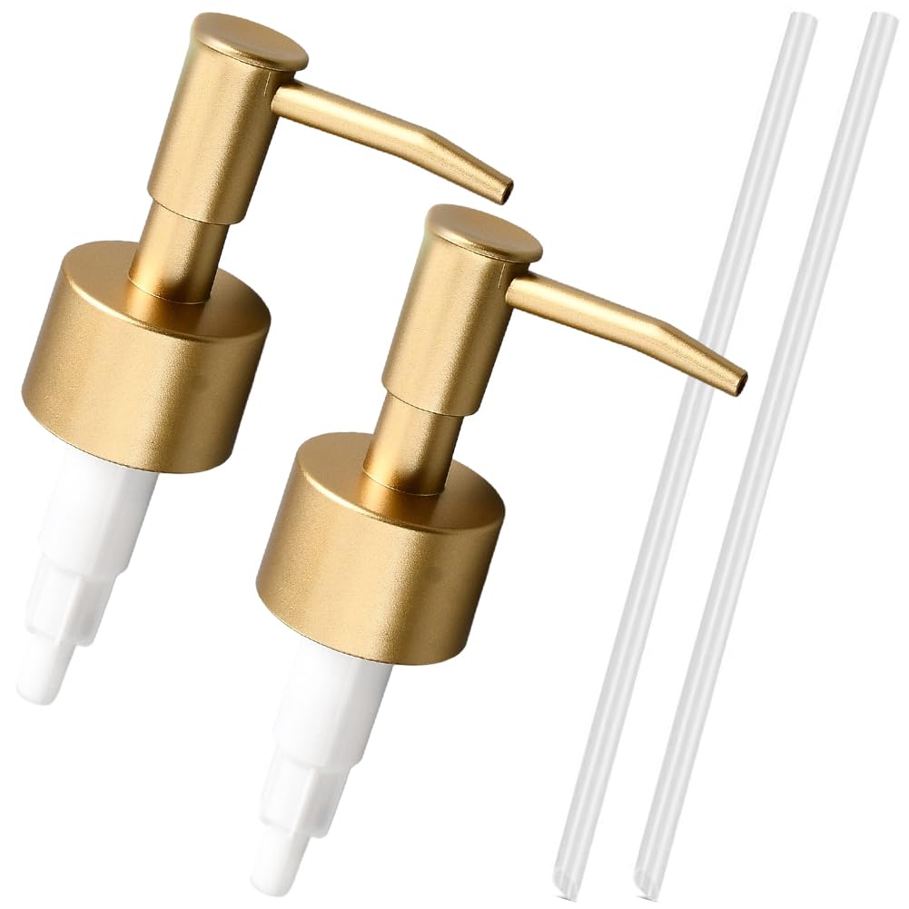GORGECRAFT 2 Bomba de Loción Dorada de Repuesto Champú Líquido de Plástico Jabón de Manos Y Lavavajillas Cabezal Dispensador con Cuello Roscado Botellas de Encimera Reciclaje Cocina Baño Y Hogar.