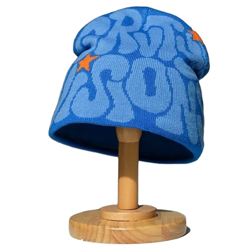 Image of Printed Beanie Hat, Beanies Y2K Winter Hats Streetwear Skull Cap Double-Layer Knitted Beanies Warm Knit Beanie, Hip Hop Streetwear Clothing