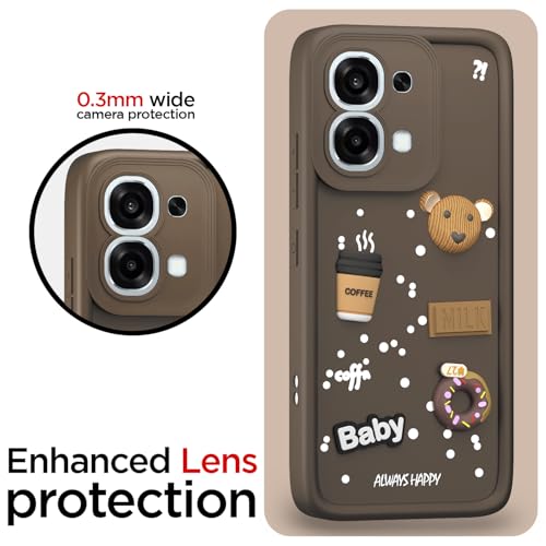 Image of Pikkme Back Cover for Oppo F31 5G / Oppo F33 5G | 3D Bear Silicone Cute & Fun Coffee Cartoon | Full Body Protection Bumper Case (Brown)