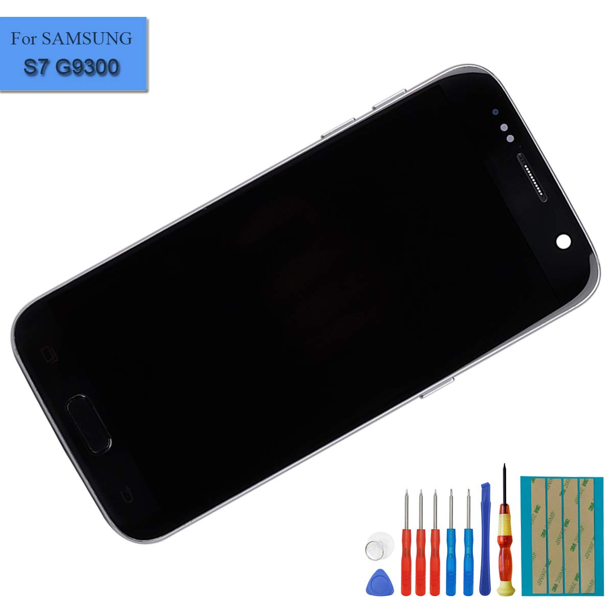 E-YIIVIIL New Super Amloed Display Touch Screen Assembly Compatible with Samsung Galaxy S7 SM-G930 G930A G930F G930R4 G930P G930T G930V G930W8 Display Touch Digitizer with Frame+ Tools (Black)