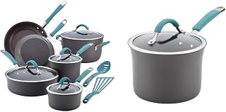 Cucina Hard Anodized Nonstick Cookware Pots and Pans Set, 12 Piece, Gray with Blue Handles & Cucina Hard Anodized Nonstick Sauce Pan/Saucepan with Lid, 3 Quart, Blue