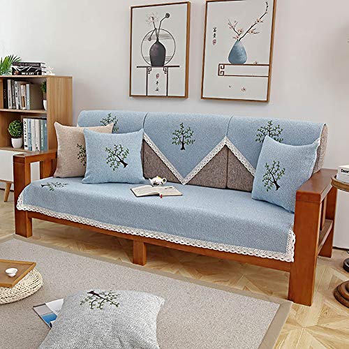 Topyl Universal Sectional Couch Slipcover,Washable Furniture Protector For Dogs Cats,Cotton Embroidered Sofa Cover Blue 1Pc-110X240Cm/43X94Inch-Rectangle #TOP23