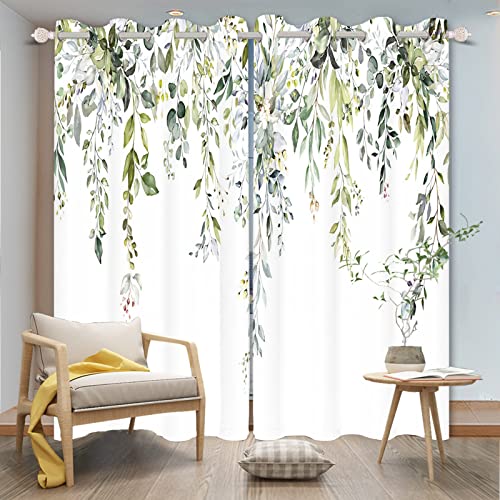Yeele 53X96Inches Green Leaves Window Curtains Nature Plant Spring Rustic Botanical Branch Floral Herbs Printed Window Drapes Rod Pocket Window Treatment 2 Panels Set For Living Room Bedroom Kitchen #TOP1