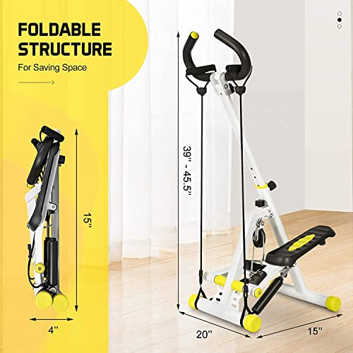 Steppers for Exercise Machine, Doufit ST-01 Foldable Stair Step Machine Exerciser for Home Use with Resistance Bands and Handle Bar, 220 Lbs Capacity (Adjustable Stride) (Unadjustable Resistance)