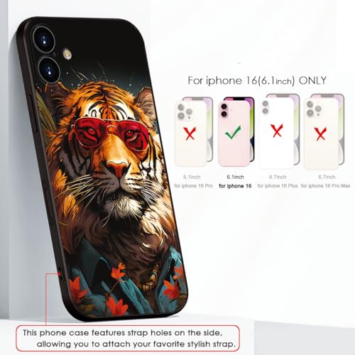 Printed with Tiger for iPhone 16 case, Fashionable Unique Tiger Eyewear Design Silicone Soft Shockproof case,showcasing Personal Charm (A1- Tigers-Animal)