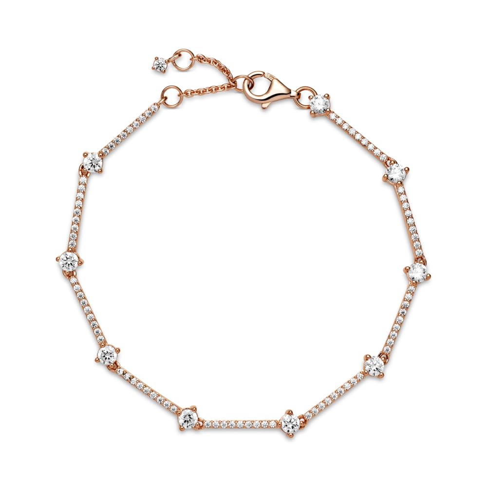 PANDORA Timeless - Bracciale barre luminose pavè, placcato in oro rosa 14k, con pietre di zirconia cubica incolori