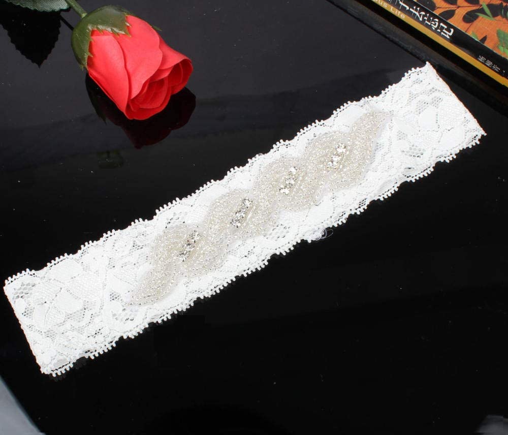 Jarretière en dentelle de ruban de satin, accessoires de robe de mariée en dentelle extensible porte-jarretelles avec boucle de jambe-Blanc 5pcs_XXL, Jarretière de mariage en dentelle florale (Blanc