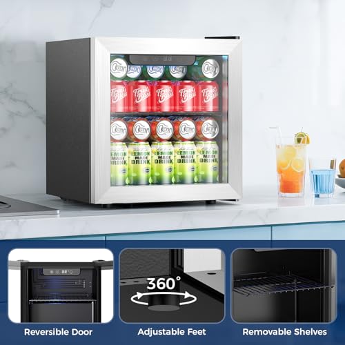Image of Beverage Refrigerator, 50 Cans Commercial Mini Fridge Cooler, 1.3 Cu.ft with Glass Door, Adjustable Shelves, Digital Temperature Freestanding Small Drink Fridge Soda Beer or Wine for Home Dorm Bar
