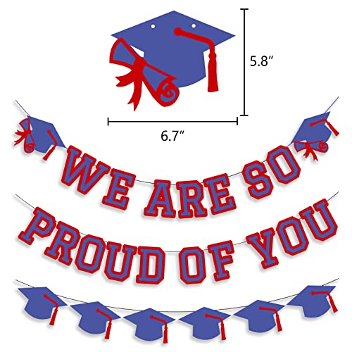 Image of We Are So Proud Of You Banner Graduation Party Decorations Congrats Grad Cap Garlands Wall Sign Blue Red