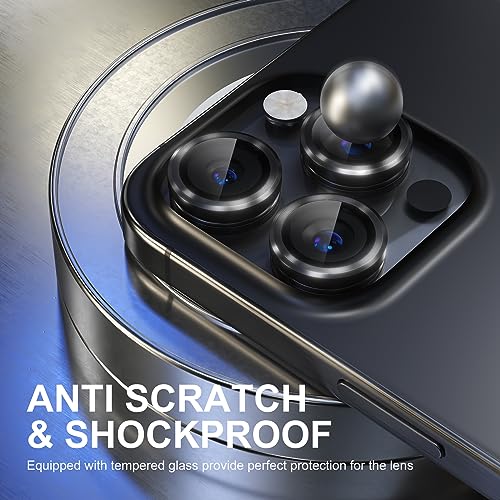 Image of Choiche Compatible for iPhone 15 Pro /iPhone 15 Pro Max Camera Lens Protector, 9H Tempered Glass Camera Cover Screen Protector Metal Ring Decoration Accessories (Black)