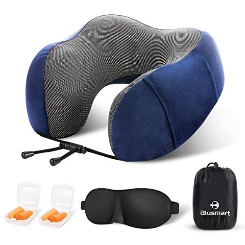 Blusmart Travel Pillow 100% Pure Memory Foam Neck Pillow Breathable & Comfortable Machine