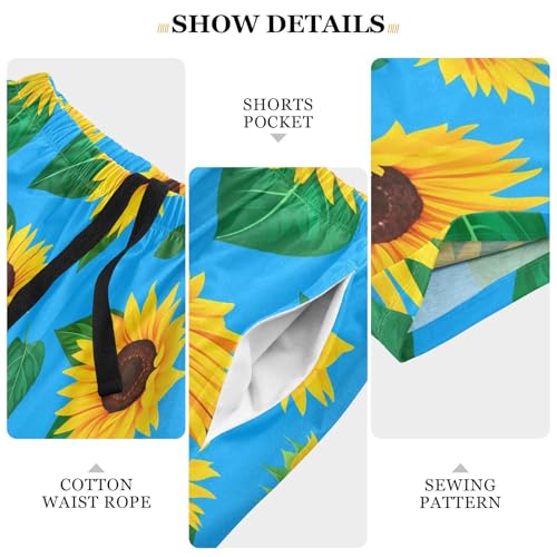 Sunflower Leaves Blue Pajama Shorts for Men Lounge Pants Lounge Sleep Bottoms Men'S Sleep Shorts with Pockets, S-XXL4