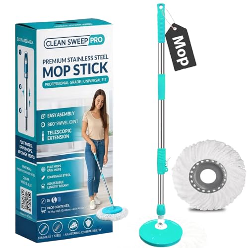 Image of Smart Premium 360 Spin Mop Stick Rod with Stainless Steel Handle | Adjustable Mop Handle for Floor Cleaning | Heavy Duty, Rust-Proof Refill Rod (Aqua Green)