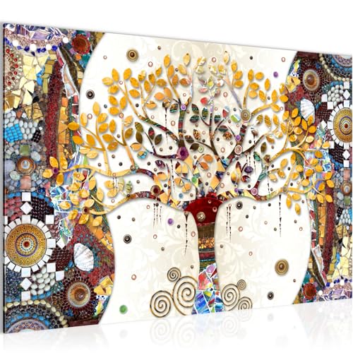 Runa Art Quadro Gustav Klimt Albero Della Vita Moderni Murale - Made in Germany - Astratto Albero Colorato Soggiorno 004615a