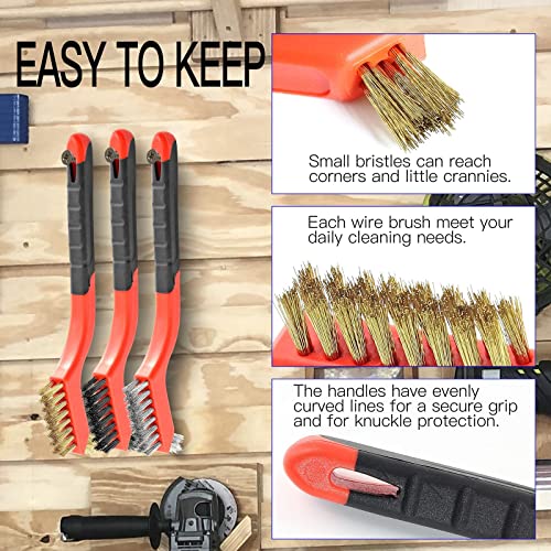 Image of Stainless Steel Mini Brushes, Red Metal Wire Brush Set Nylon /Brass /Stainless Steel Bristles Brush for Rust Removal (7 Inch Long, 6 Pcs)