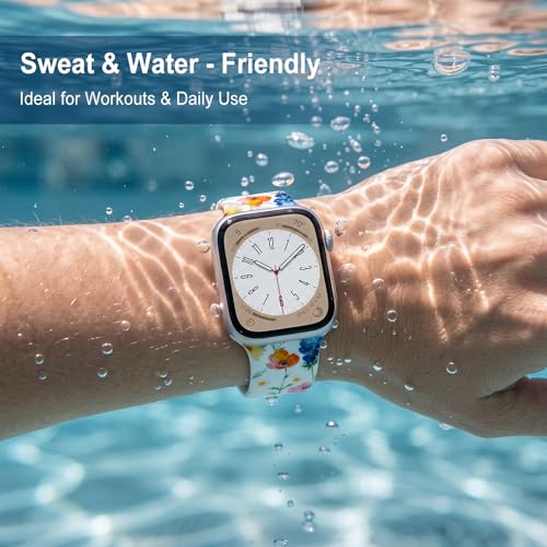 Image of Floral Band Compatible with Apple Watch Bands for Women 40mm 42mm 41mm 38mm 44mm 45mm 46mm 49mm, Cute Pattern Flower Soft Silicone Sport Strap for iWatch Series Ultra 11 10 SE 9 8 7 6 5 4 3 2