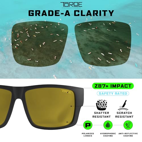 Image of TOROE Matte Black VALLEY Z87+ Polarized TR90 Sunglasses Anti-Glare Polycarbonate ANSI Safety Rated Glasses (Matte Black | Black Emblem | Gold)