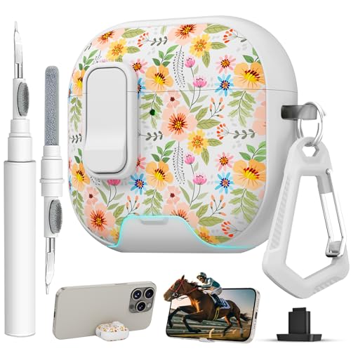 Image of for AirPods 4 Case with Safty Lock & Phone Stand,Cute Floral Pattern Style | PC & TPU Dual Layer Protective Cover with Keychain & Cleaner Pen for Apple AirPod 4th Generation 2024 Women (Morning Glory)