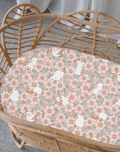 Image of Bedside Bassinet Sheets 2 Pack, 33 x 20 Fitted Bedside Sleeper Sheets, Ultra Soft Breathable Polyester, Ideal for Baby Girl or Boy and Newborns (Bunny Garden, Bedside Sleeper Sheet)