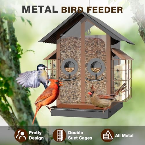 image for FlowaFoli Bird Feeders for Outdoors, Metal Bird Feeder with Double Sue