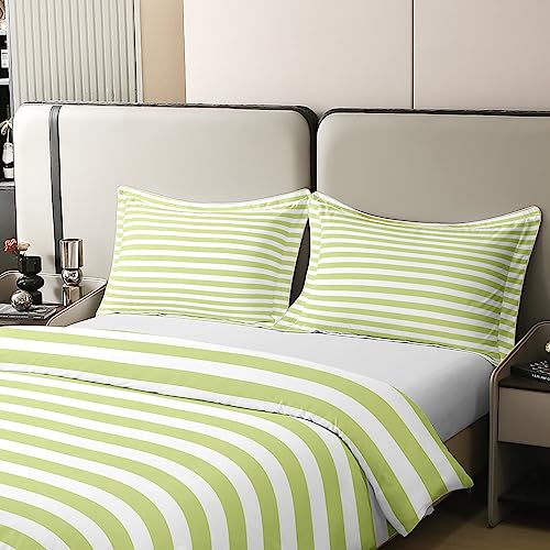 100% Cotton White Green Striped Duvet Cover for Kids Boys Girls Adult Ticsuper King Stripes Farmhouse Comforter Cover Single Gothic Horizontal Stripes Geometric Lines Bedding Set Modern Quilt Cover - Image 4
