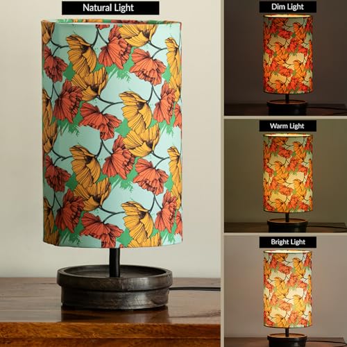 Image of ExclusiveLane 'Autumn Glow' Mango Wooden Table Lamp for Bedroom Living Room Home Decoration & Bedside Lamp Bed Lamps for Side Table Side Lamp for Bed Room (33.8 Cm, Without Bulb, Handcrafted)