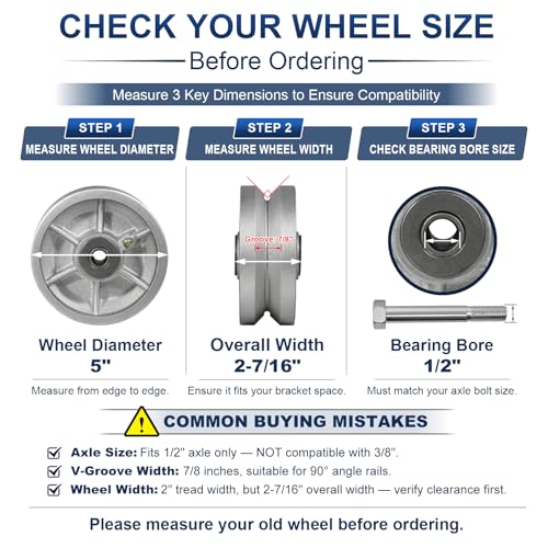 Image of 5 Inch V-Groove Steel Wheel, 7 /8 inch Wide 90 Groove, Fits 1 inch Angle Iron Track, Heavy Duty Industrial Track Wheel with Relief Groove, High Load Capacity(1 Pack)