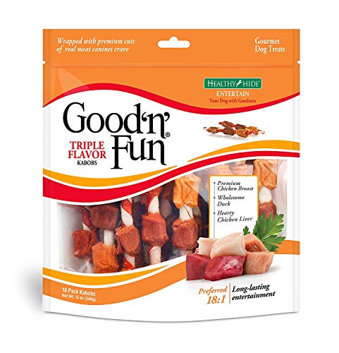 Good'n'Fun Triple Flavored Rawhide Kabobs for Dogs, 12 Oz (2 Packs)
