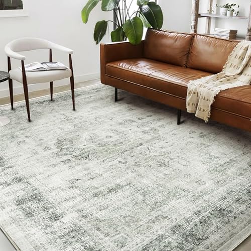 Best Rug for Green Couch: Top Stylish and Washable Rugs for Every Room 5 CHAMPLANT Area Rug 6'x9' Washable Floral Green Vintage Traditional Floor Cover Thin Retro Kitchen Indoor Distressed Non Slip Carpet for Living Room Bedroom Dining Room