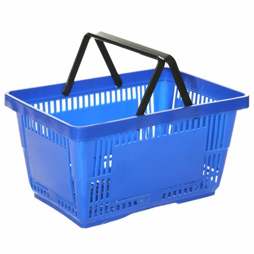 5x Blue 28 Litre Capacity Plastic Shopping Baskets Shopper Baskets With Handle