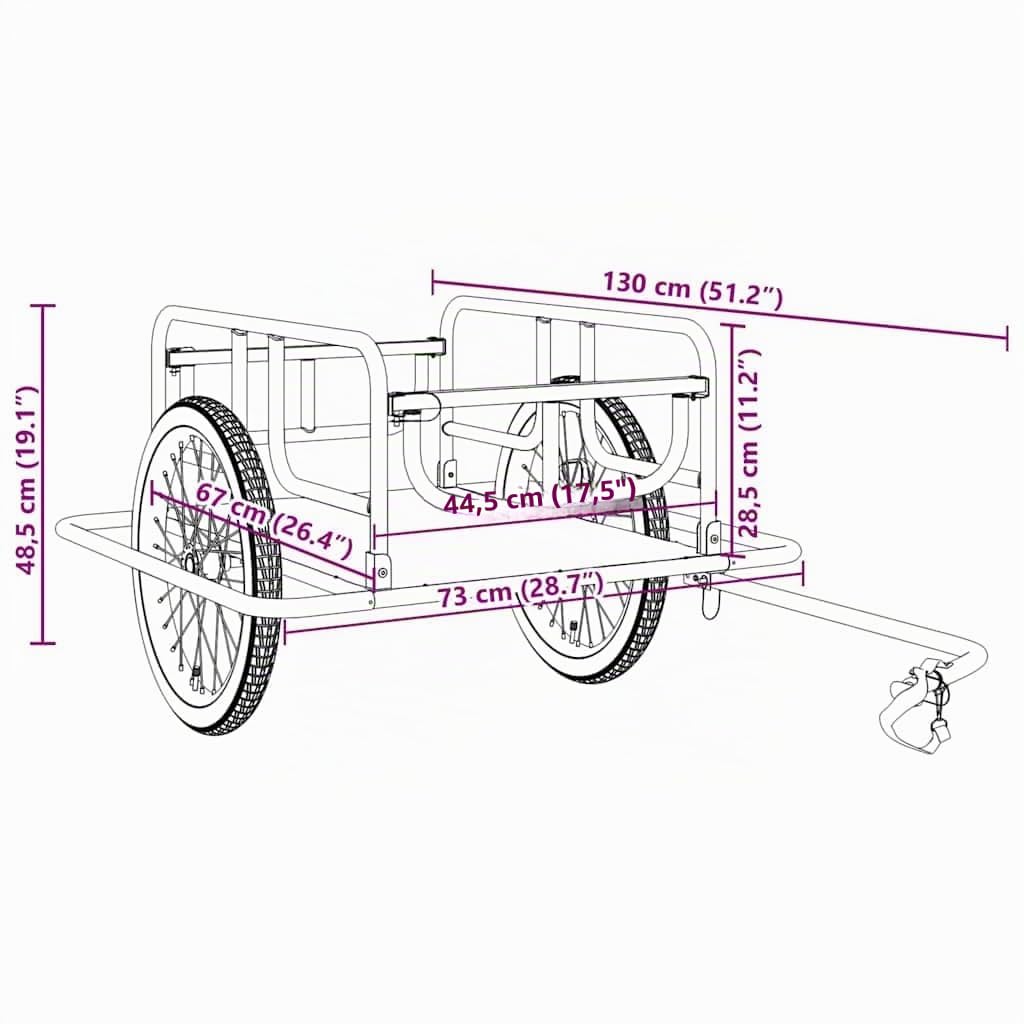 vidaXL Fahrradanhänger Lastenanhänger Transportanhänger Anhänger Handwagen Radanhänger Gepäckwagen Transportkarre 130x73x48,5cm Stahl Schwarz 50 kg