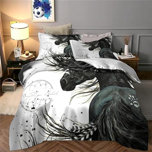 Linge de lit art du cheval noir durable et parure microfeutre résistante - 6