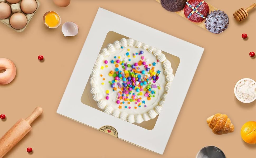 Miniatura 3 de Wei Long Cajas para pasteles de 8 pulgadas, 24 cajas para pasteles con ventana de 8 x 8 x 5 pulgadas, cajas para pastelería, pasteles, galletas,