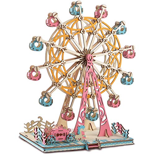 snaked cat 3D Wooden Puzzle, DIY Ferris Wheel/Merry-Go-Around Model Puzzle 3D Jigsaw Hand Craft Mechanical Toy Gifts for Kids and Adults (A, onesize)